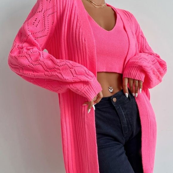 Crop Knit Top & Open Front Cardigan - Picture 3 of 5